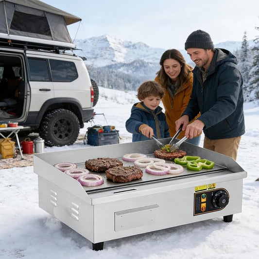 Garvee 22in Commercial Electric Flat Top Griddle Non-Stick for Breakfast Bars, Countertop Flat Top Grill with 2 Shovels and 2 Brushes for Roadside Stands, 122℉-572 ℉ Adjustable Temp