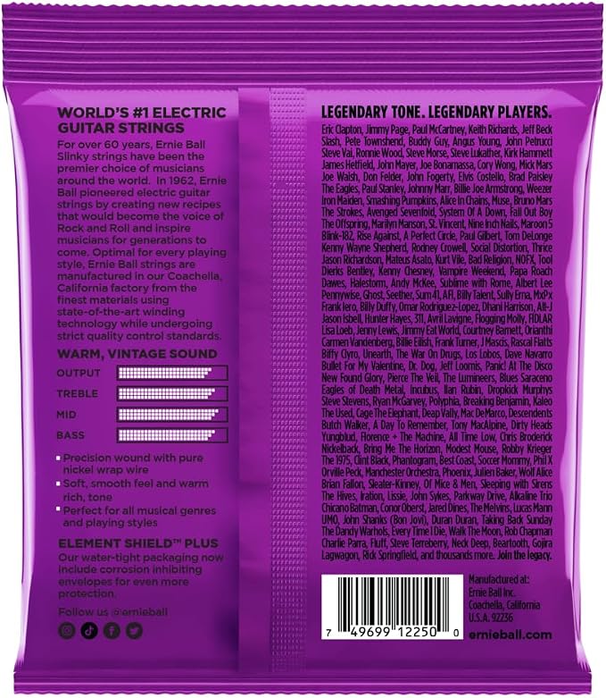 Ernie Ball Power Slinky Classic Pure Nickel Electric Guitar Strings, 11-48 Gauge (P02250)
