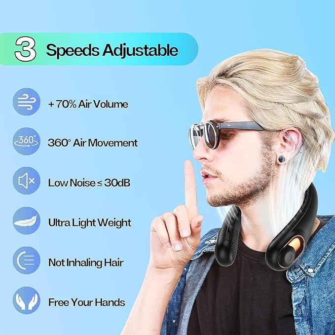 KIDEE Neck Fan + Waist Fan Bundle 360° Quiet & 14600RPM Turbo 12,000mAh Total LED/SOS Office, Construction, Travel