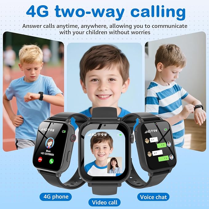 Kids Smart Watch for Boys Girls, 4G Smartwatch Phone for Children with GPS, Call, SOS, Video/Voice Chat, Parental App, Alarm, HD Touchscreen Watches for Kid Gifts Ages 4-12, Bright Grey