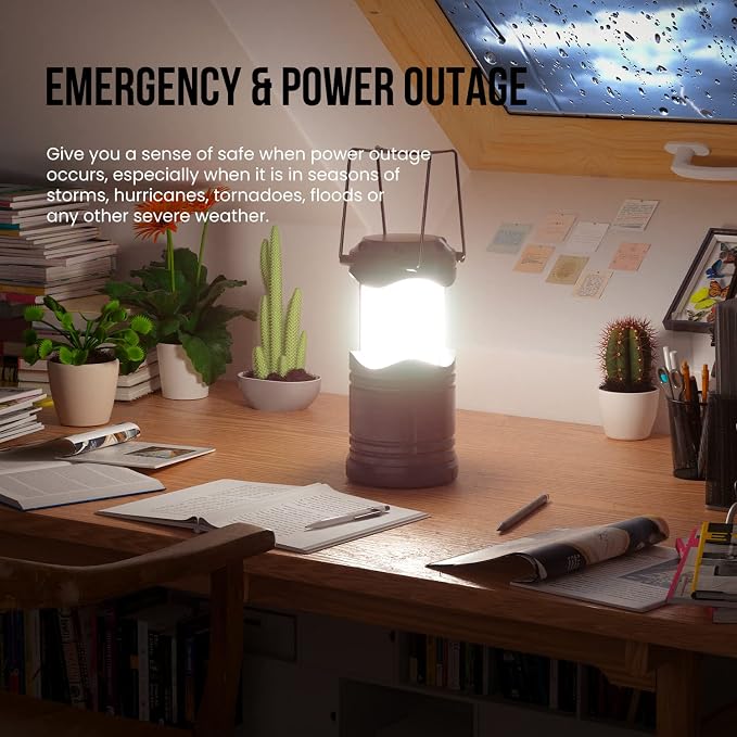Lichamp LED Camping Lantern, Solar, USB, Battery Powered Flashlight for Power Outages, Portable Collapsible Hanging Light Essential for Home, Outdoor, Emergency Lamp Survival Kit Gear for Hurricane
