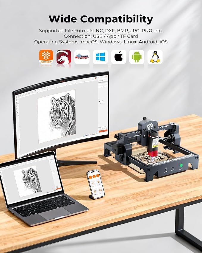 ACMER S1 Laser Engraver 2500mW, Compact Desktop Engraving & Cutting Machine for DIY Crafts, Small Business & Makers, 130×130mm Work Area, 0.04mm Detail Engraving for Wood, Acrylic