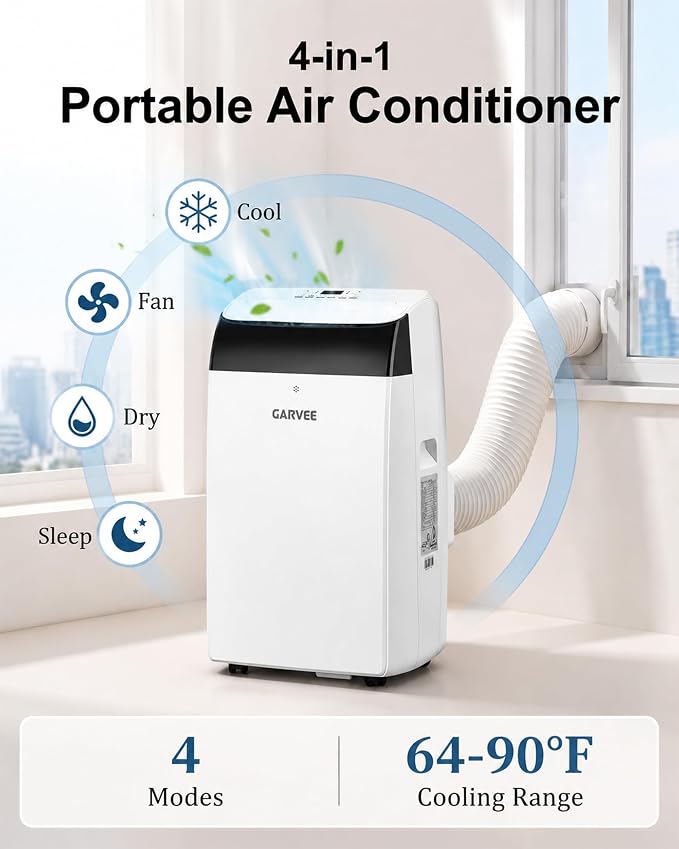 14000 BTU Portable Air Conditioners for Rooms up to 750 Sq. Ft, 3-in-1 AC Unit with Cooling, Dehumidifier & Fan, Energy-Saving, Remote, 24-Hour Timer& Window Kit, for Bedroom, Office, Dorm