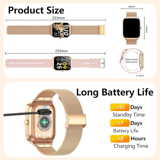 Smart Watch for Women with Bluetooth Calling, Fashion Fitness Tracker, 1.85" HD Touch Screen, AI Voice Assistant, Heart Rate Sleep Monitor, 120+ Sports Modes, Compatible with Android iPhone, 2 Bands