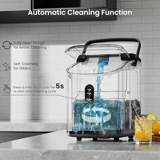 Antarctic Star Countertop Ice Maker with Soft Chewable Pellet Ice, 34lbs/24Hrs, One-Click Operation, Self-Cleaning Portable Peddle Ice Machine with Ice Scoop for Kitchen,Office,Bar,RV (Black)