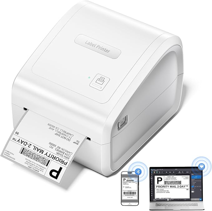 Bluetooth Thermal Label Printer 4x6, Wireless Thermal Labels Printers for Small Business, D550 Pro White Ethernet Shipping Label Printer, Support Bluetooth/Ethernet/USB