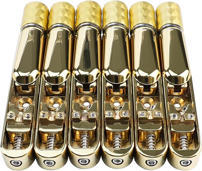 Pack of 6 Individual Single Tubular Fixed Bridge 6 String Electric Bass Bridge for Headless 6-string Bass Replacement Parts Gold