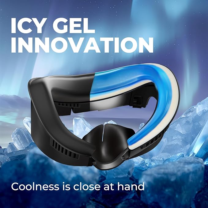 DESTEK Cooling Face Pad for Meta Quest 3 (NOT 3S), Stop PU Leather Overheating, 2 Replacement with Ice Gel & Breathable Ice Silk Cushions. Feels Like Cooling Arm Sleeves for Your Face.
