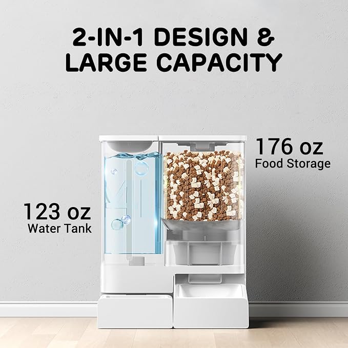 FW54 5G/2.4GHz WiFi Automatic Feeder and Waterer 2-in-1 Set for Pets, 300 oz Large Capacity for 2 Weeks, Perfect for Working Parents, with Silica Gel Packets, 6 Replacement Desiccant Bags