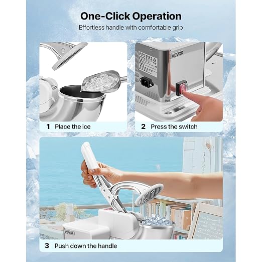VEVOR 110V Commercial Ice Crusher 661LBS/H, ETL Approved 300W Electric Snow Cone Machine with Dual Blades, Stainless Steel Shaved Ice Machine with Safety On/Off Switch for Family, Restaurants, Bars