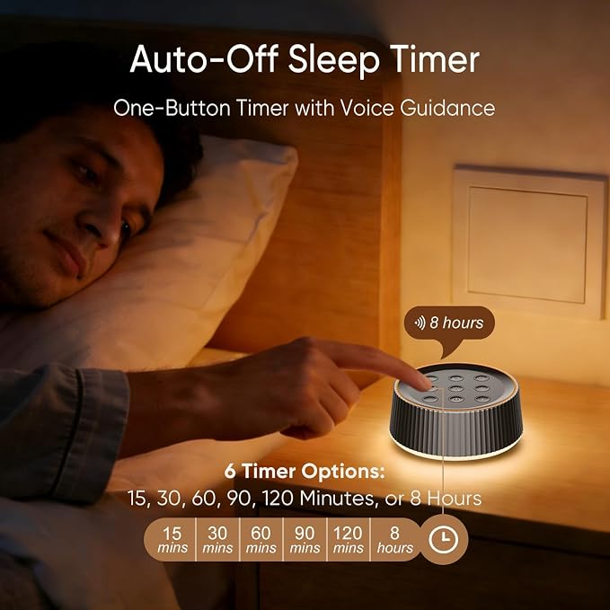 Noise Machine, White Noise Sound Machine for Baby & Adults, 26 Soothing Sounds, 8 Night Light Colors, Tap Control, 6 Timer Settings, Auto-Off & Memory, 4-7-8 Breathing, Sleep Soother for Home