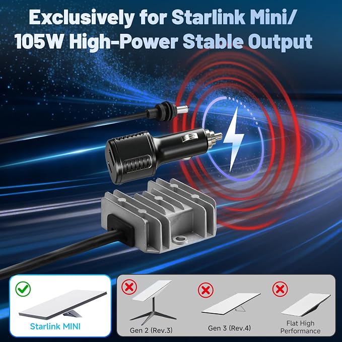 Starlink Mini Car Adapter,6.56FT Starlink Mini Car Charger 12/24V Step Up to 30V 3.5A DC Power Cable Starlink Mini Accessories with Digital Display Cigarette Lighter Adapte for Trucks RV Ships