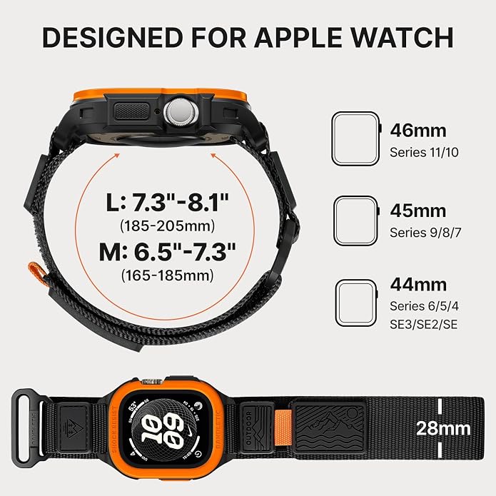 Bandletic Rugged Case with Band Compatible with Apple Watch 49mm(Ultra 3/2/1),46mm(Series 11/10), 45mm(Seriess 9/8/7),44mm(SE3/SE2/SE/6/5/4), Protective Cover Sport Accessories for iWatch Men