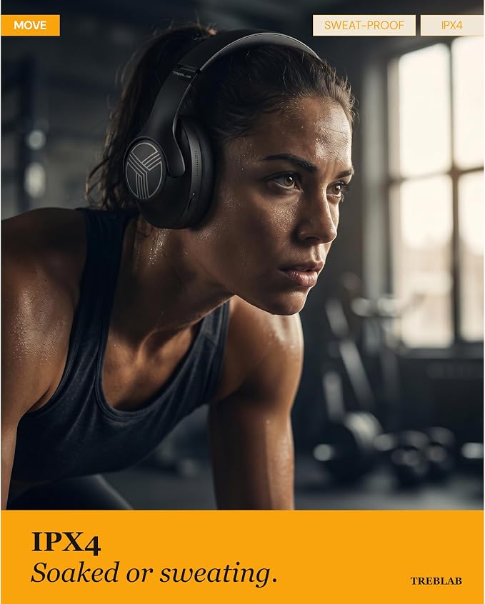TREBLAB Z2 Wireless Over Ear Headphones Bluetooth, Hybrid ANC, 58H | IPX4 Sweatproof, Foldable with Case, Multipoint BT 5.3, Gaming Mode 65ms, 40mm Driver, 2-3H Charge Time