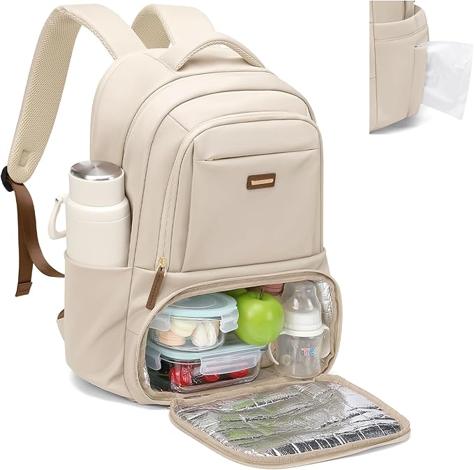 GOLF SUPAGS Lunch Backpack 16 Inch Laptop Backpack with Insulated Cooler Lunch Box Food Bag for College Work Camping Picnics (Apricot)