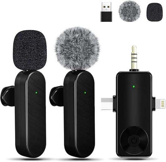 Tearstone Wireless Lavailer Microphone for iPhone, Android, Camera, Professional Wireless Mini Microphone, 4 in 1 Condenser Lapel Mic for Interview Video Podcast Vlog YouTube ASMR TikTok (2 Pcs)