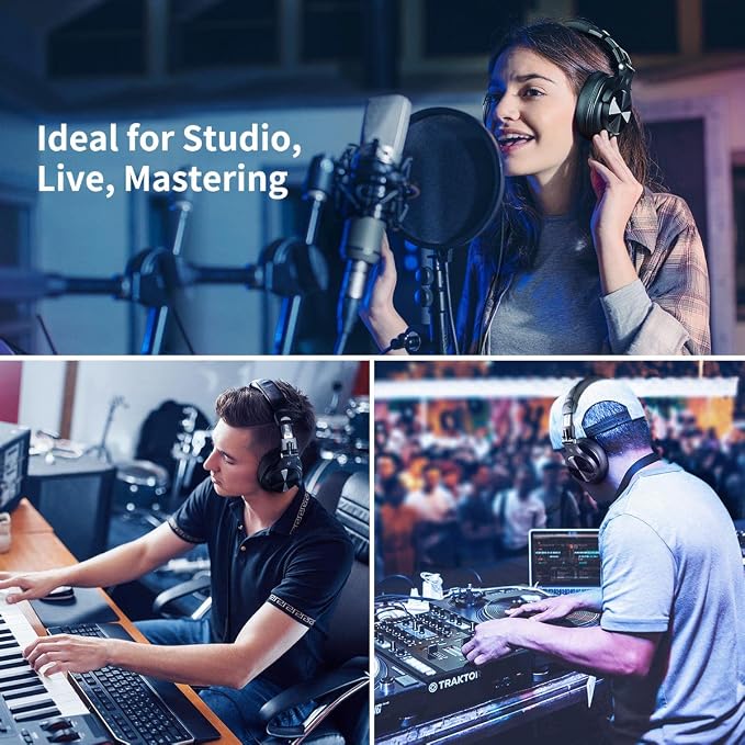 OneOdio A71 Hi-Res Studio Recording Headphones - Wired Over Ear Headphones with SharePort, Monitoring Mixing Foldable Headset with Stereo Sound, 3.5/6.35MM Jack for PC Computer DJ Guitar-Black