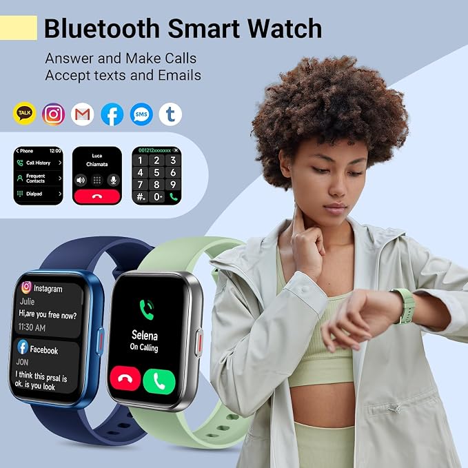 Quican Smart Watches for Women/Men, Smart Watch for Android Phones & iPhone, Fitness Watches for Women with Alexa, Call & Notification Alerts, Tracks Heart Rate/Sleep Smartwatches (Green, 1.8 inches)