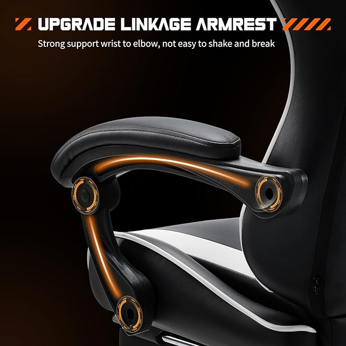 Heavy Duty Gaming Chair, Ergonomic Gamer Chair for Home Office with Footrest, Lumbar Support, Adjustable Backrest, Stable 360° Swivel Wheels for Adults, Professional Gamers and Teens, White
