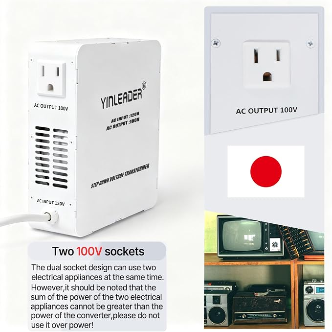 Yinleader 1000W US 120V to 100V JP Japan Voltage Converter Step Down Transformer Ideal for Japanese Turntable/Rice Cooker/Mochi Maker/Player/Cassette Deck/Heater/dehumidifier, etc.(White)