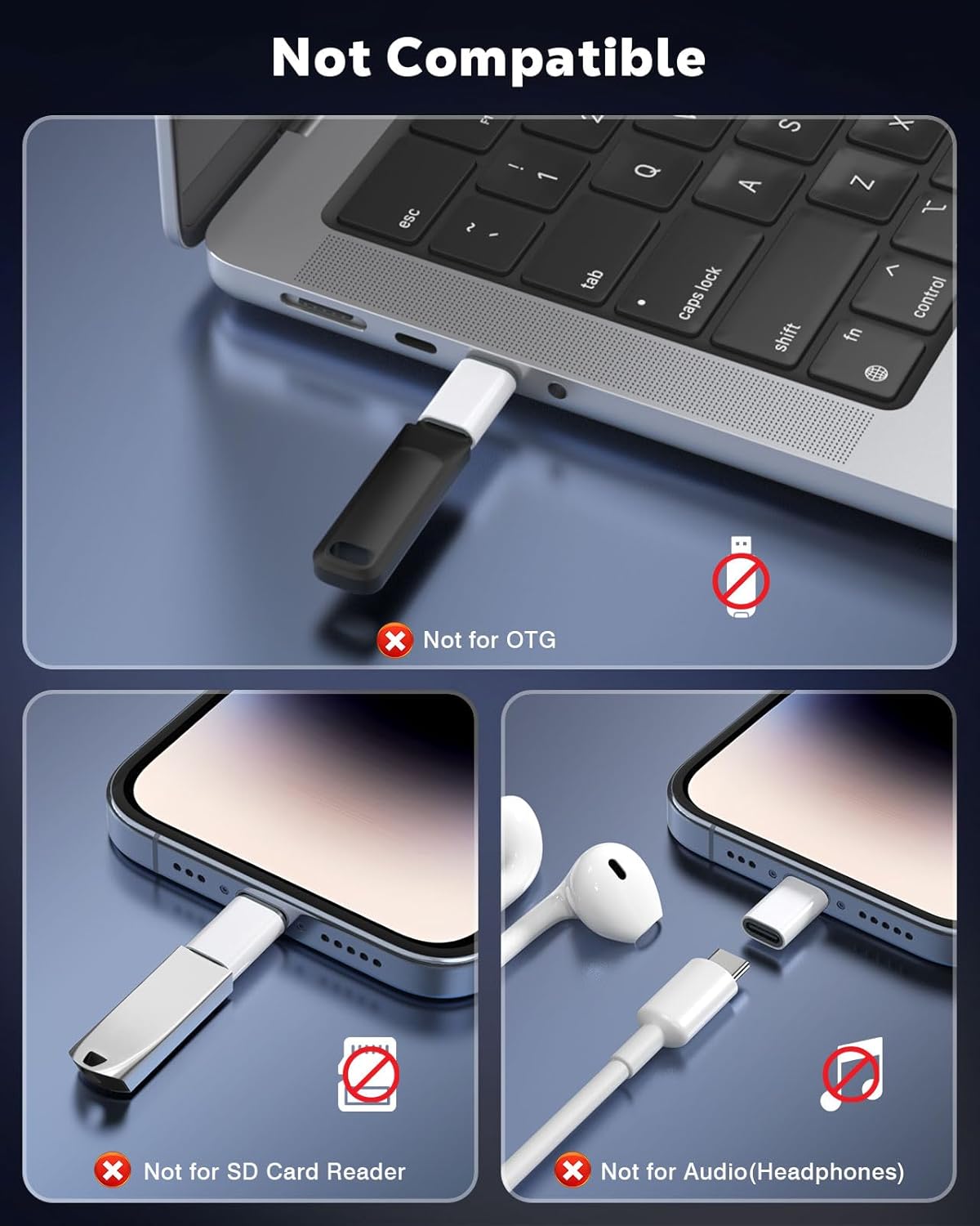 MoKo USB C to Lightning Adapter, Not for Audio/OTG, Lightning Male to USB C Female Adapter for iPhone 14/13/12/11/X Series, iPad/AirPods, Support Charging & Data Sync, with Anti-Lost Loop, White