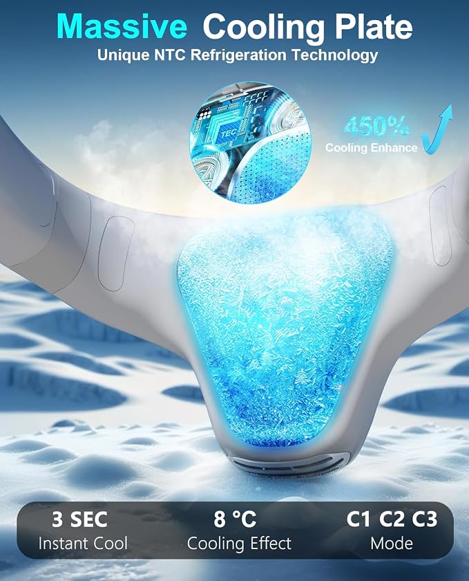 Neck Fan Air Conditioner with Large Cooling Plate, Portable Neck Fans that Blow Cold Air 360° Airflow, Wearable Personal AC Quiet Back Air Outlet 6000mAh Rechargeable, Gifts for Women Travel Office