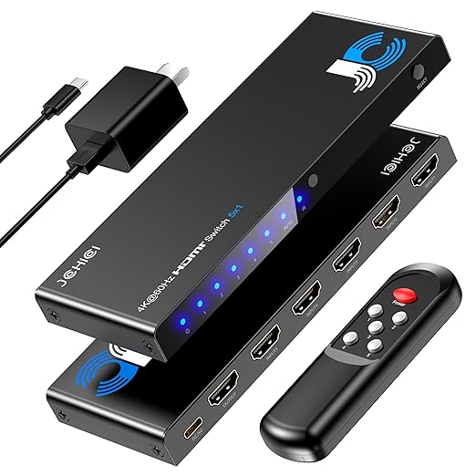 4K HDMI Switch 5x1 with Remote - 4K@60Hz HDR HDCP 2.2 - Auto-Switcher Splitter for PS5/PS4/Xbox/Switch/PC