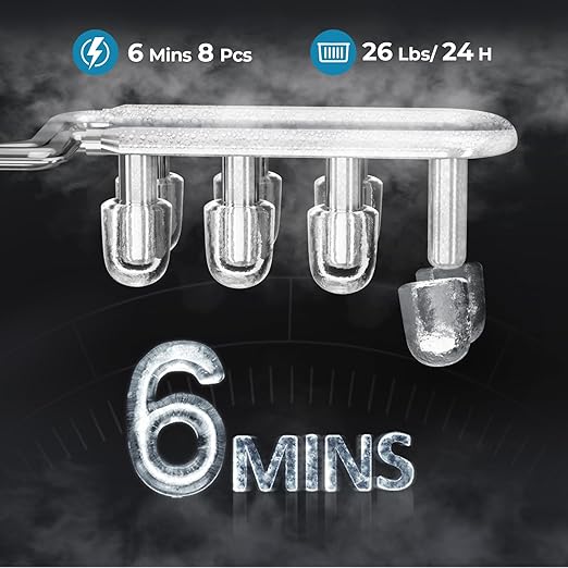 Antarctic Star Countertop Ice Maker Machine, 8 Ice Cubes in 6 mins, 26lb/Day Ice with 2 Sizes- Portable Mini, Energy Saving & Basket/Scoop for Home/Party/Travel/Camping/Bar, Dark Black