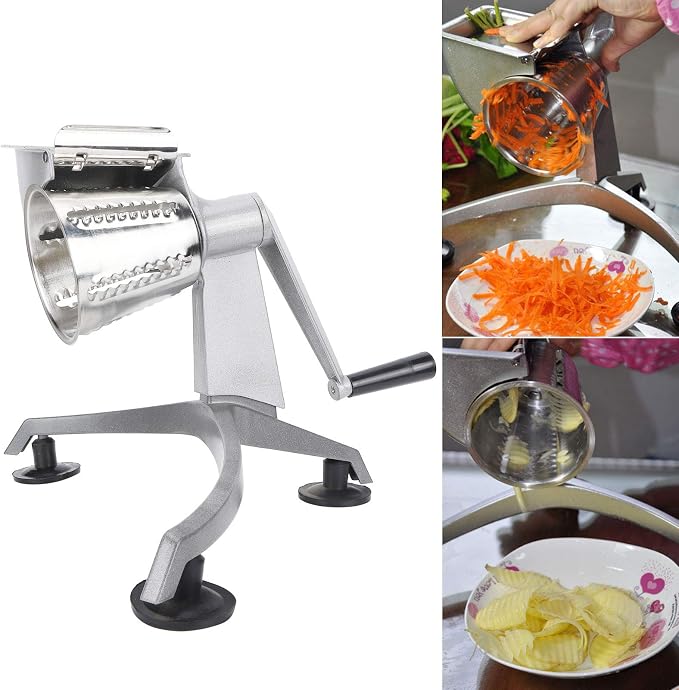 5-in-1 Rotary Cheese Grater Vegetable Cutter, Hand Crank Food Slicer with 5 Stainless Steel Blades, Multifunctional Nut Vegetable Cheese Grater for Kitchen Food Prep