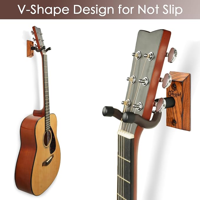 SNIGJAT Guitar Hanger, 2 Pack Hardwood Guitar Wall Mount Holder Stand for Acoustic Guitar, Bass, Banjo, Mandolin, Musical Instruments Accessories