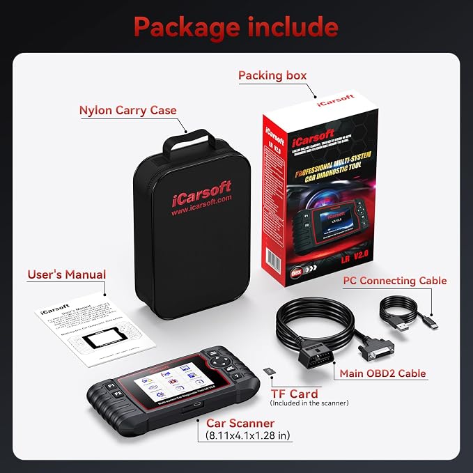 iCarsoft OBD2 Scanner for Landrover/Jaguar 9 Reset Functions Oil Reset BMS TPMS etc, Full System Diagnostic Tool with Airbag Transmission Scan, Battery Test/Live Data, LR V2.0 Car Code Reader