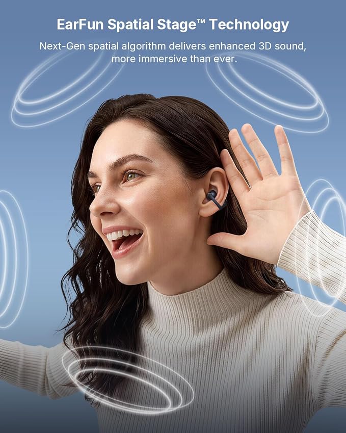 EarFun Clip 2 Open Ear Earbuds, Clip On Headphones, LDAC, Hi-Res Audio, 12mm Titanium Driver, 4 Mics AI Clear Call, AI Translation Earbuds, Secure Fit, 40H Playtime, Bluetooth 6.0 for Running, Workout
