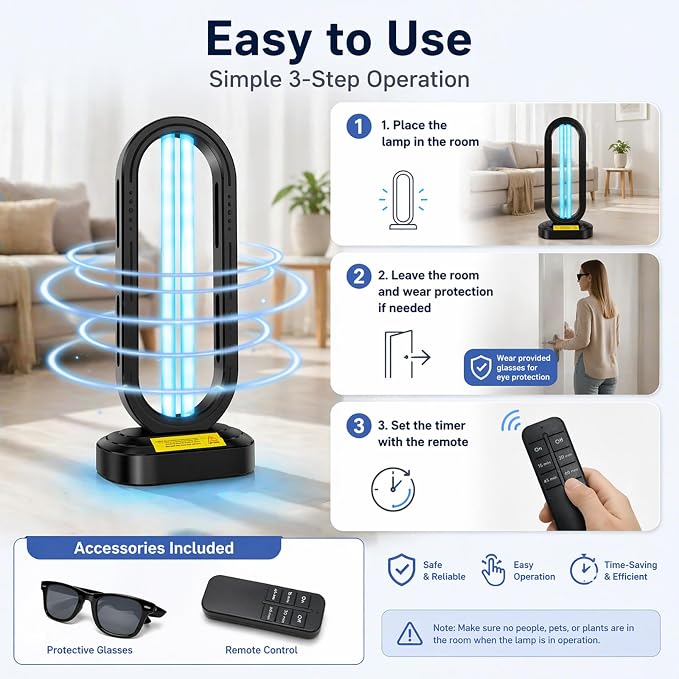 Feefir Portable UV Light Sanitizer Lamp for Room,360° Ozone UV Lamp | Ultraviolet Light ,4 Timer Modes 15/30/45/60 Min,Effectively Mold Remover and Dust Mites,UV Sanitizer Light for Home,Office