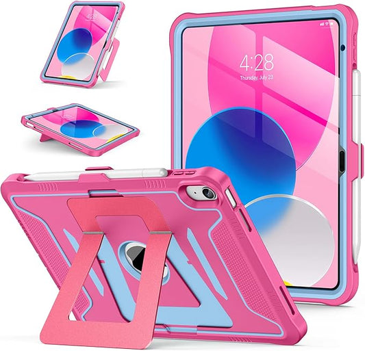 Soke Case for iPad (A16) 11th/10th Generation (11-Inch 2025/10.9-Inch 2022), with Screen Protector and Kickstands, Rugged Full Body Heavy Duty Shockproof Protective Cover - Blue HotPink