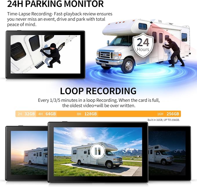 Fookoo AHD 1080P Wired 4 Backup Camera System, 10.1" Touchscreen Monitor Blind Spot Detection Vibration-Proof 10G Cameras for Tractor Trailer Excavator Skid Steer Harvester RV DVR MP3 MP5 Waterproof