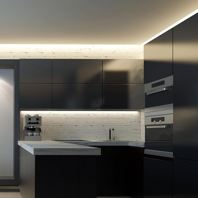 Maxxima 96 in. Hardwired LED Under Cabinet Strip Light, 3680 Lumens, 3000K Warm White, Kitchen and Living Room 120V White Cove Lighting, No Power Supply Needed
