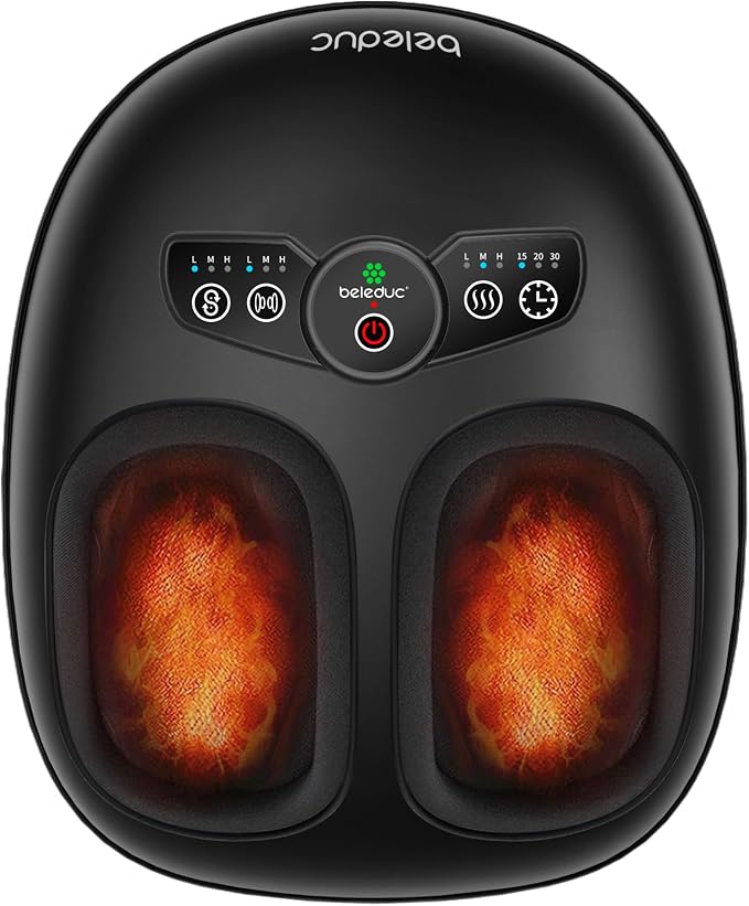 Beleduc Foot Massager with Heat and Compression, FSA Eligible, Deep Kneading Shiatsu Foot Massager for Plantar Fasciitis & Neuropathy, 3 Intensities, Washable Covers, Gifts for Men Women
