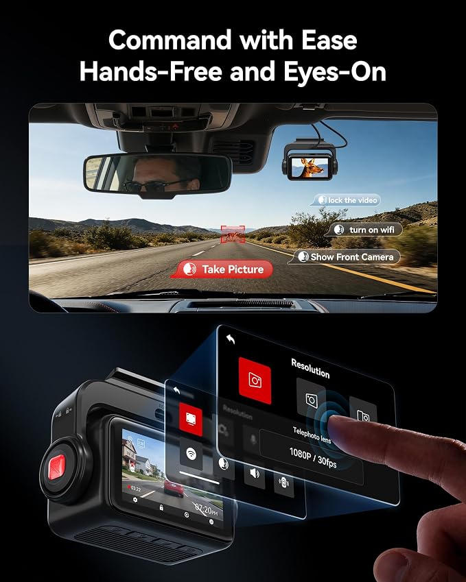 REDTIGER ZoomPix1 & Acc, Dash Cam Front and Rear, Telephoto+Wide Front Lenses for 100ft Plate Recognition, 4X Zoom, Dual STARVIS 2, 2K+1080P Recording, HDR Night Vision, 5.8GHz WiFi, Voice Control