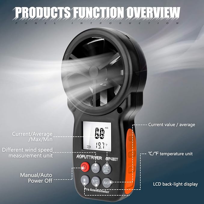 Anemometer Handheld Wind Speed Meter for Wind &Airflow &Wind Chil, Air Flow Meter for Drone Flying Golf Shooting,14℉-113℉ Wind Tempe