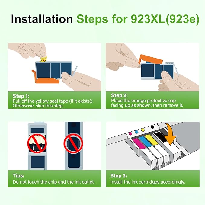 923 923XL 8130e 8120e Ink Cartridges Combo Pack with Chip: Replacement for HP Printers Ink 923e 923 923XL for HP 923 OfficeJet Pro 8130e 8135e 8138e 8139e 9130 8125e 8122e 8120 8124e Printer (4 Pack)