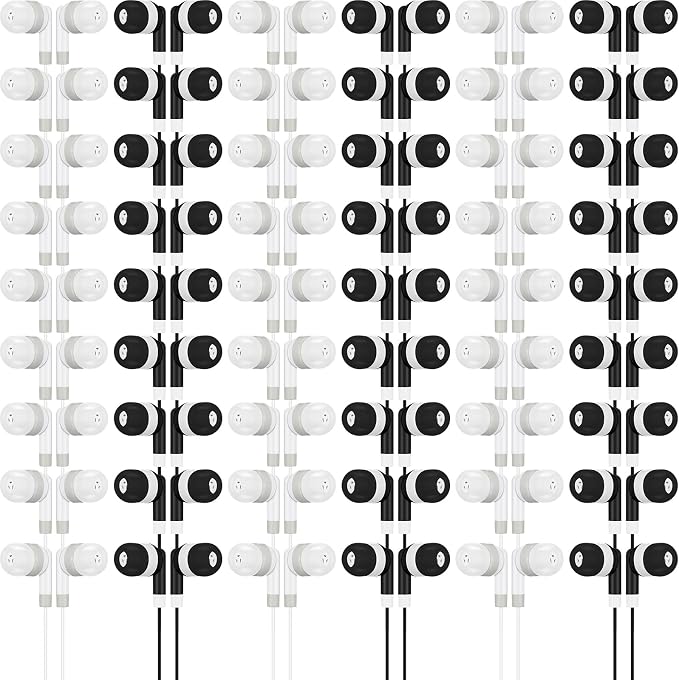 Kigeli 100 Pcs Kids Bulk Earbud Headphones for Classroom Student Wired Headphones in-Ear Earbud 3.5 mm Disposable Earphones Set for Kids Adult Class School Library Laptop (Black, Grey)