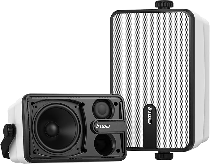 Inwa Upgraded Bluetooth Outdoor Speakers, IPX5 Waterproof Wall Mount Speaker, Powerful Bass, Wireless Sync Up to 100 Speakers, Indoor/Outdoor Sound System for Patio/Porch/Gazebo/Garage(MZ-632, 2 PCS)