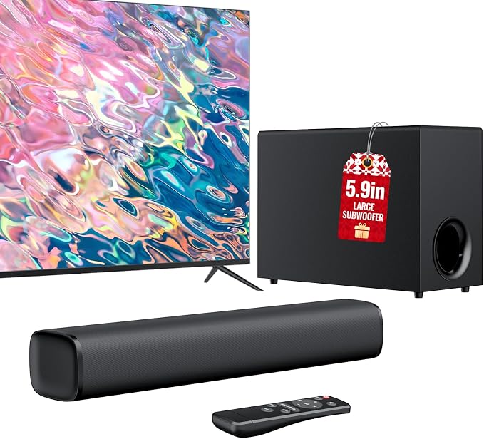 vibeadio Upgraded Sound Bar for TV with 5.9" Powerful 110W Subwoofer, 2.1 CH Surround Sound System, Bluetooth 5.4, ARC/Optical/AUX, Deep Bass Home Theater Audio for PC, Gaming, Projectors & Gifts