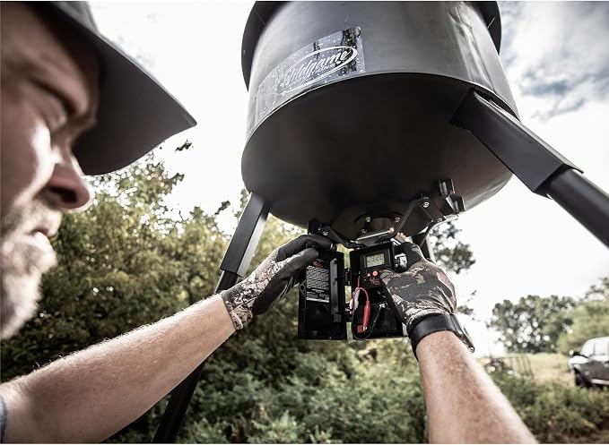 WILDGAME INNOVATIONS Quick-Set 270 lb Game Feeder with Digital Timer | Durable Tripod Corn/Pellet Hunting Feeder with 1-4 Available Feed Times & 30-feet Radius