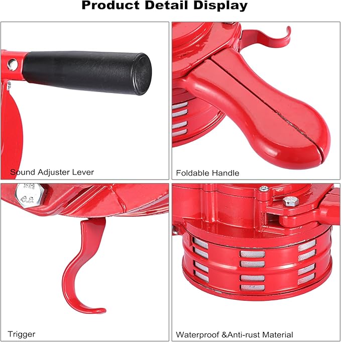 Sumnacon Hand Crank Siren Manual Operated Air Raid Siren with Foldable Handle for Sporting Events, Emergency Sturdy Waterproof Aluminum Alloy Tornado Sirens Portable Loud Volume Emergency Sirens, Red