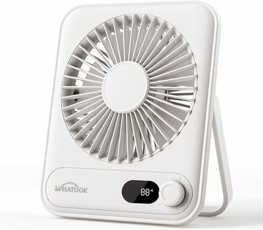 WHATOOK Small Desk Fan Personal Fans: 5000mah 25 Hours Battery Office Quiet Mini Desktop Fan Portable Rechargeable Travel Essentials (White, 2000)