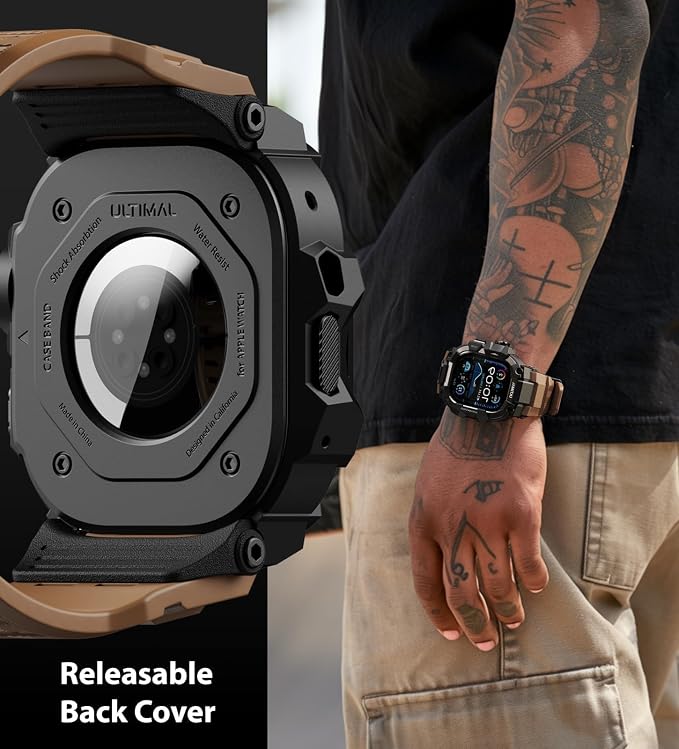 ULTIMAL Rugged Case with Band for Apple Watch 49mm,Compatible with Apple Watch Ultra 3/2/1, Military Grade Shockproof Bumper Cover for iWatch Tactical Band Men (Coffee Brown, 49mm)