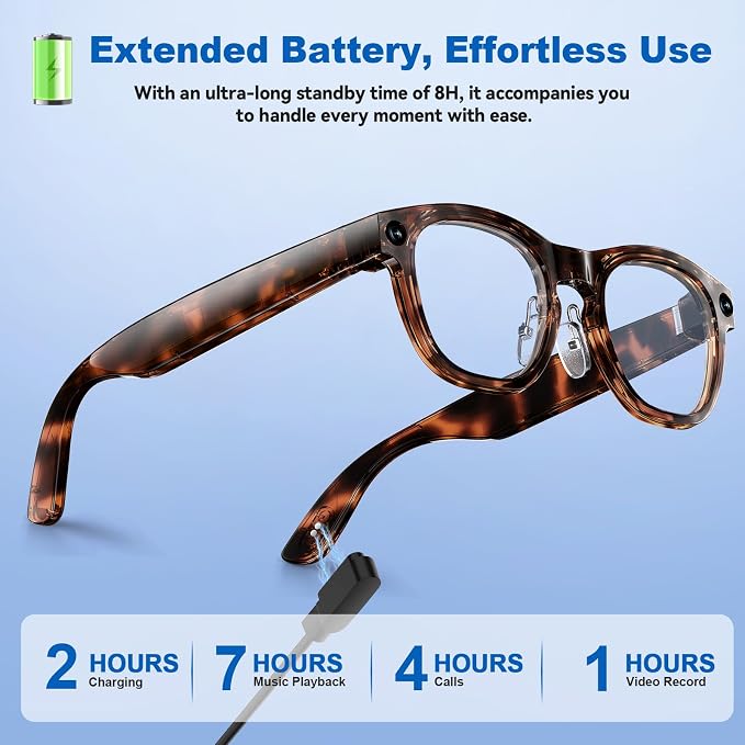 AI Smart Glasses with 8MP Camera, 1080P Video Recording, Real-Time Translation, AI Assistant & Object Recognition, Photochromic Lenses, Bluetooth 5.4 Calls & Music, IP65 Waterproof, 7-8Hr Battery