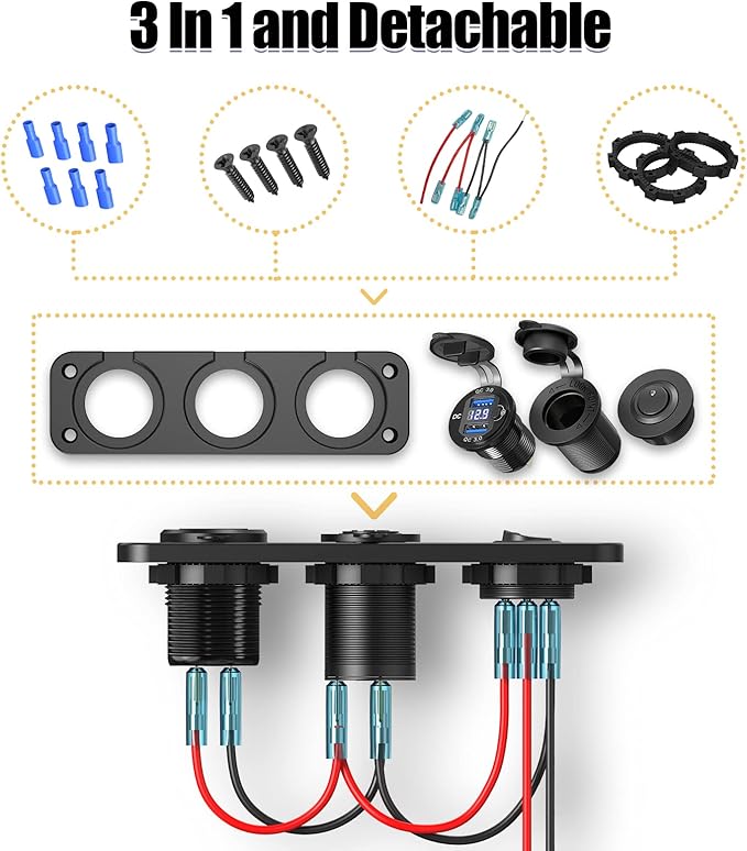 Quick Charge 3.0 Dual 12V USB Car Charger and Cigarette Lighter Socket 12V Splitter with Rocker Toggle Switch