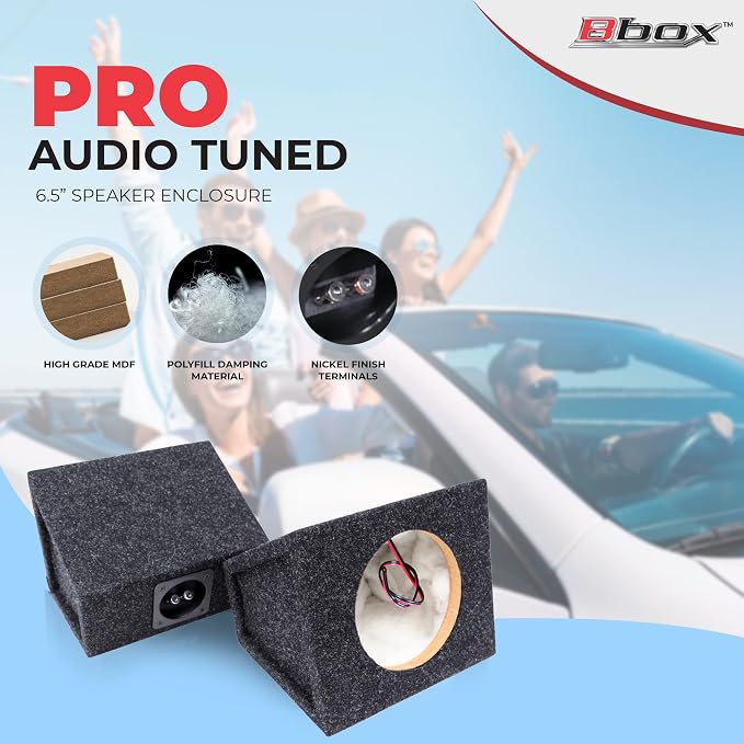 Atrend BBox Pro Audio Tuned 6.5" Speaker Enclosures - Premium Speakers Enhance Sound and Bass - Nickel Terminals for Car/Truck - 18 Gauge Cables - Set of 2 (Charcoal)
